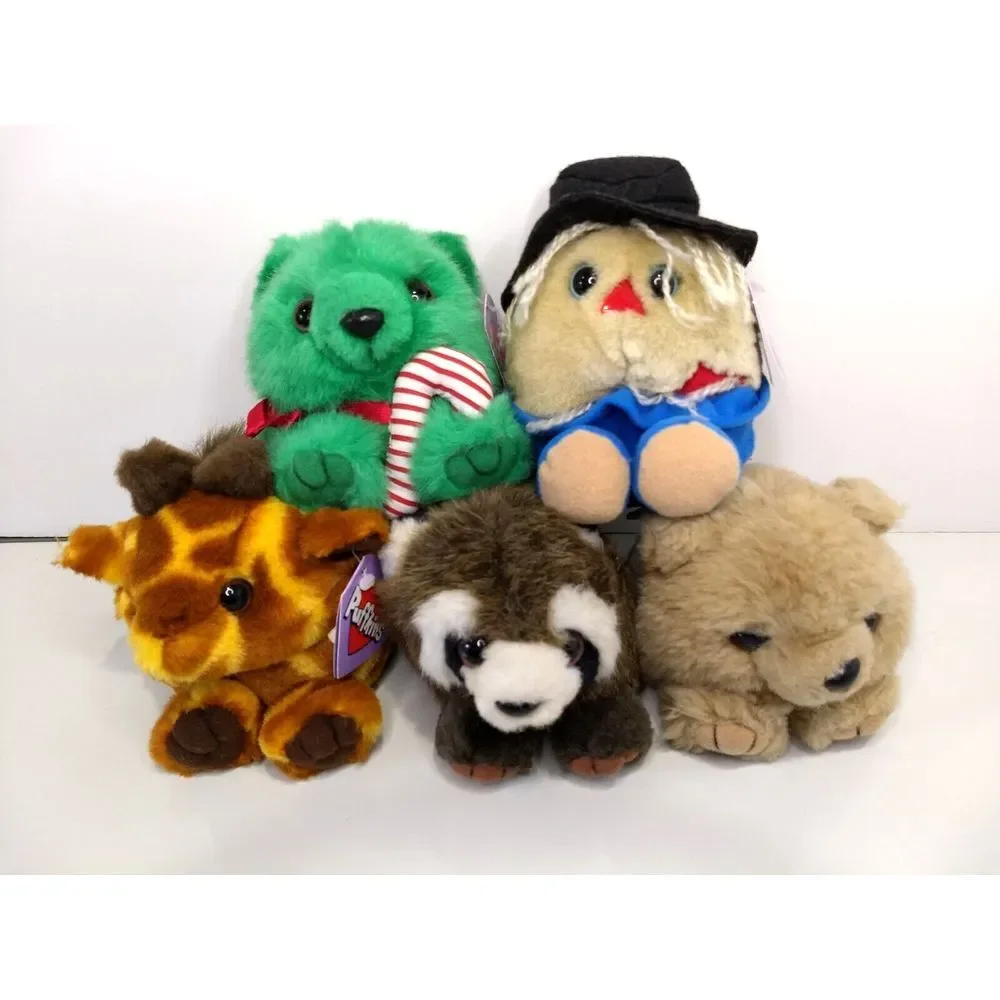 VTG PUFFKINS Plush Halloween Patches &‎ Christmas Jingles + Bear Raccoon Giraffe